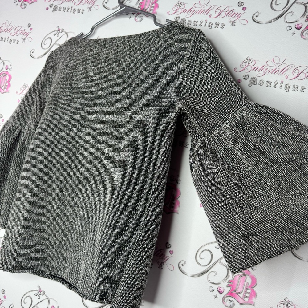 Banana republic top bell bottom hem sleeves flare cute tweed style black white - Picture 7 of 9